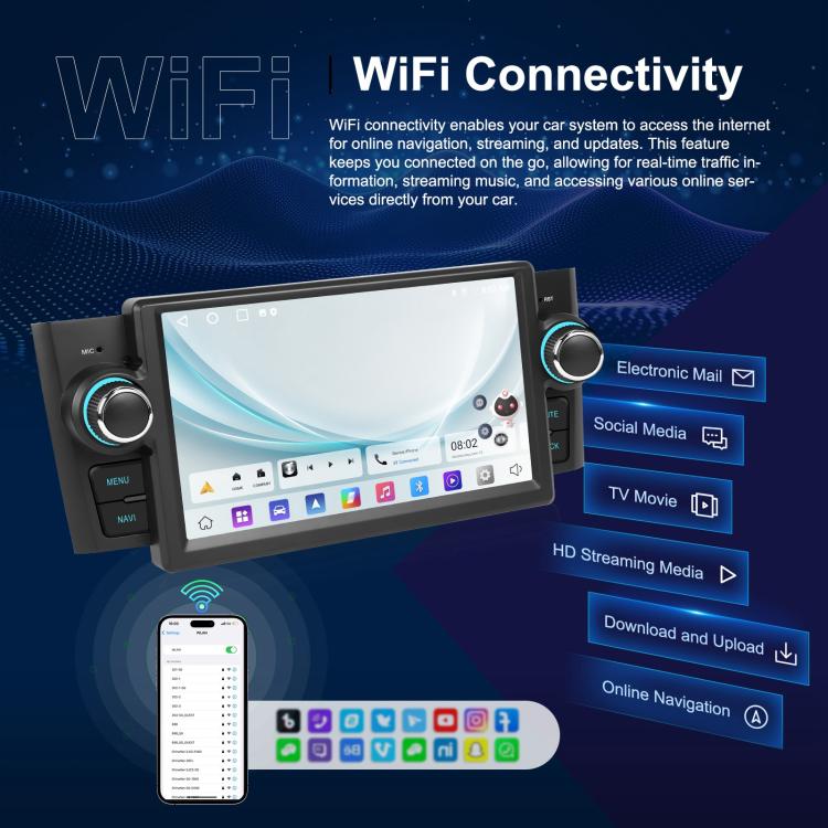 For Fiat Punto 2005-2009 Android 15 7 inch 2G+64G Car Central Control Audio Video Navigation