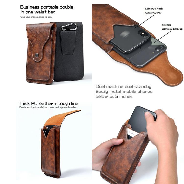 VIETAO Dual-Layer Pockets Crazy Horse Waist-Hanging Phone Bag