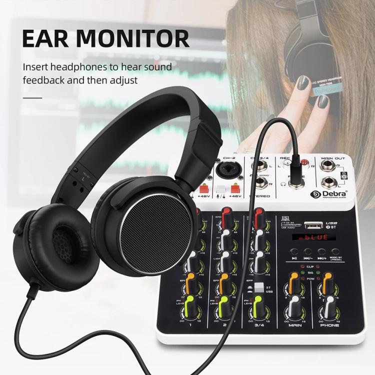 DEBRA V4 4-Channels Audio Mixer with Reverb Sound Card for Live Streaming