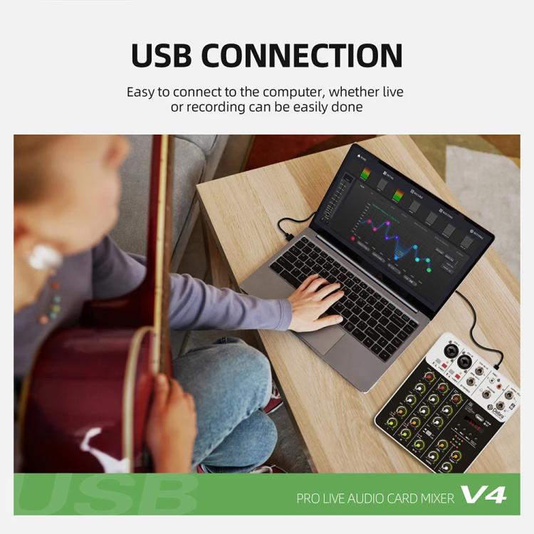 DEBRA V4 4-Channels Audio Mixer with Reverb Sound Card for Live Streaming
