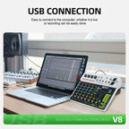 DEBRA V8 8-Channels Audio Mixer Live Recording Reverb