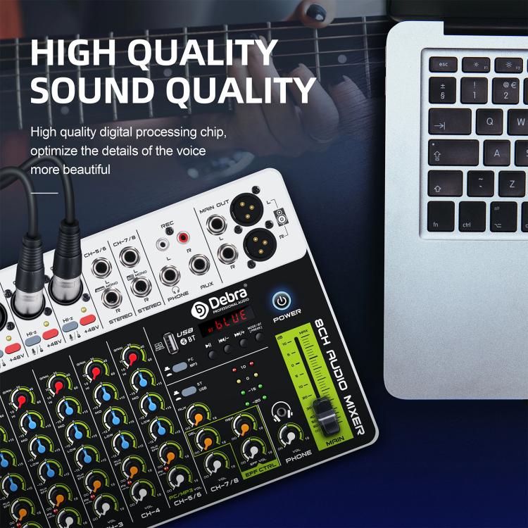 DEBRA V8 8-Channels Audio Mixer Live Recording Reverb