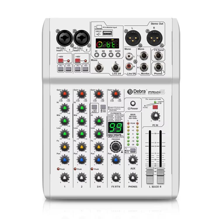 DEBRA PRMX-6 4-Channels Audio Mixer DSP Reverb for Live Recording