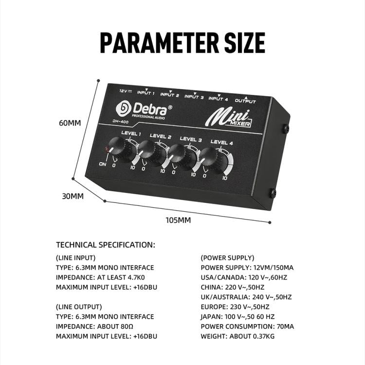 DEBRA M094 4-Channels Audio Mixer Musical Instrument Live Streaming Reverb