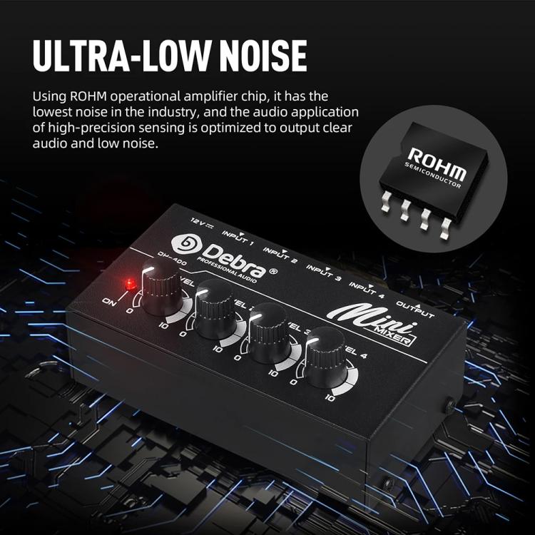 DEBRA M094 4-Channels Audio Mixer Musical Instrument Live Streaming Reverb