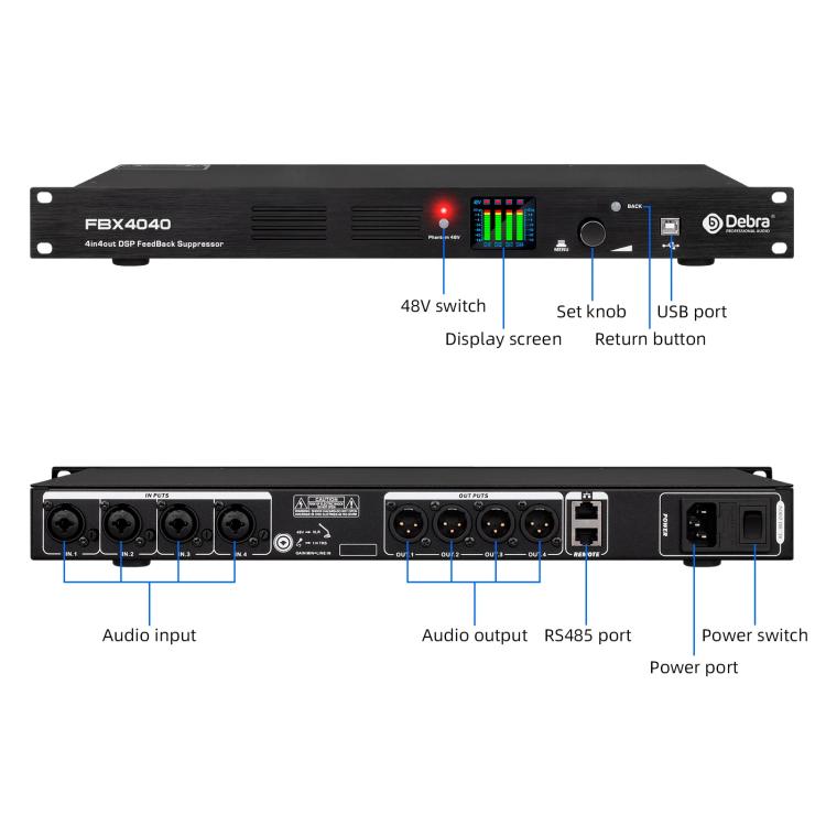 DEBRA FBX4040 DSP Feedback Suppressor Microphone Anti-howling Audio Processor