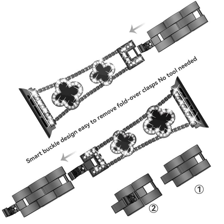 xDfind Four-leaf Clover Diamond Metal Watch Band