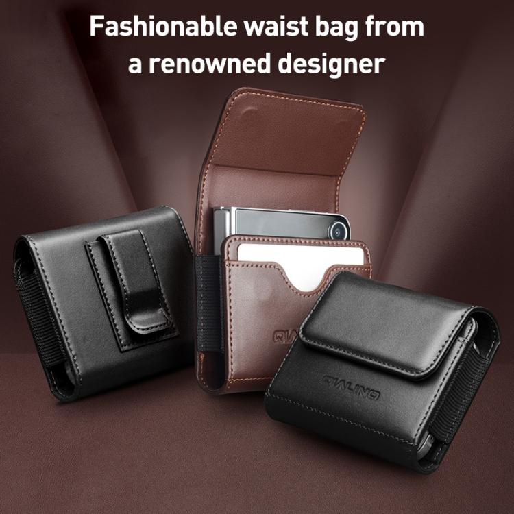 QIALINO Small Foldable Screen Universal Genuine Leather Phone Case