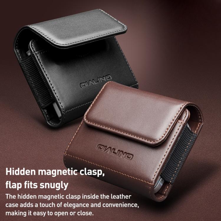 QIALINO Small Foldable Screen Universal Genuine Leather Phone Case