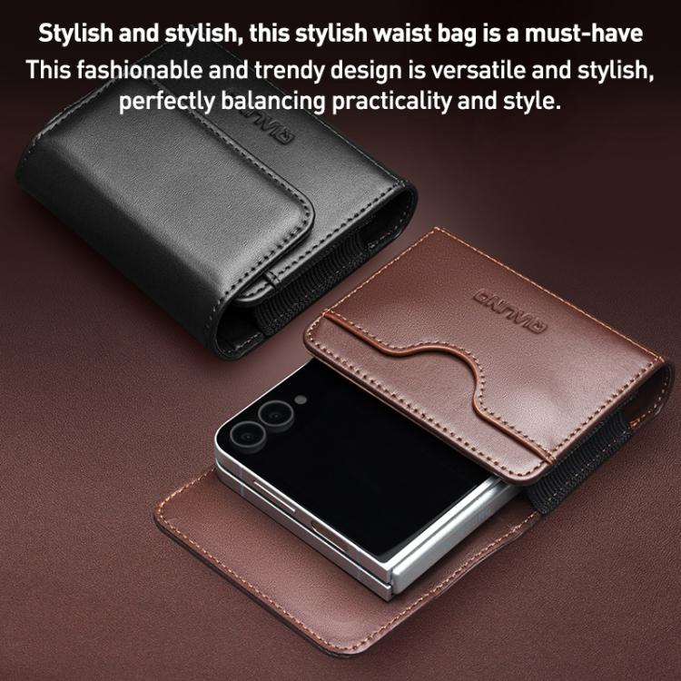 QIALINO Small Foldable Screen Universal Genuine Leather Phone Case