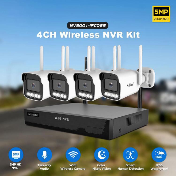 SriHome NVS001-IPC065 5MP 4-CH NVR WiFi IP Camera Kit