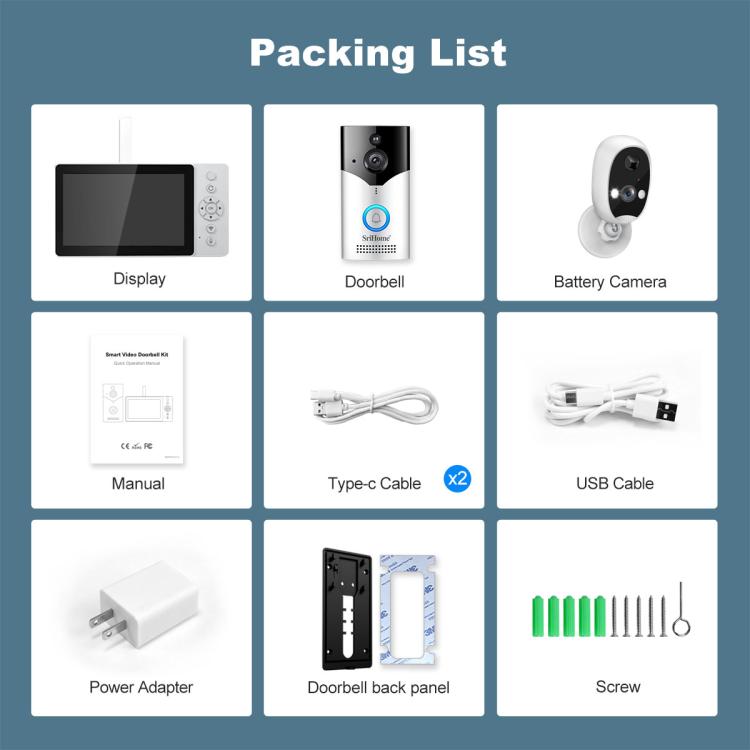 SriHome DH051+DH002+DH008 4MP HD Smart WiFi Video PIR Visual Doorbell Set