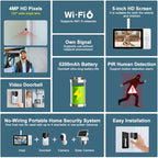 SriHome DH051+DH002+DH008 4MP HD Smart WiFi Video PIR Visual Doorbell Set