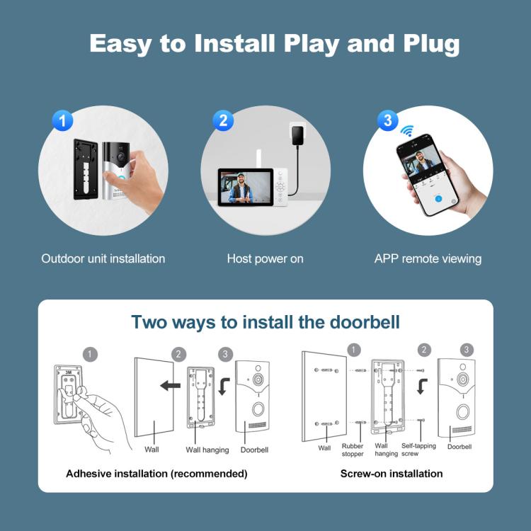 SriHome DH051+DH002+DH008 4MP HD Smart WiFi Video PIR Visual Doorbell Set