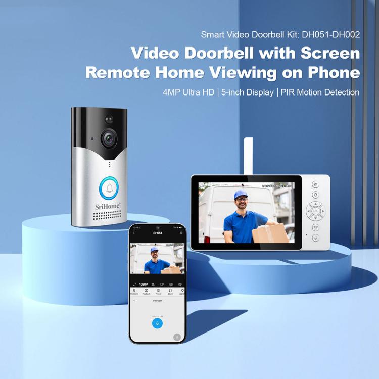 SriHome DH051+DH002 4MP HD Smart WiFi Video PIR Visual Doorbell Set