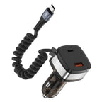 RBS CC21 90W USB-A and USB-C / Type-C Ports Car Charger with 1.2m Retractable Type-C Cable
