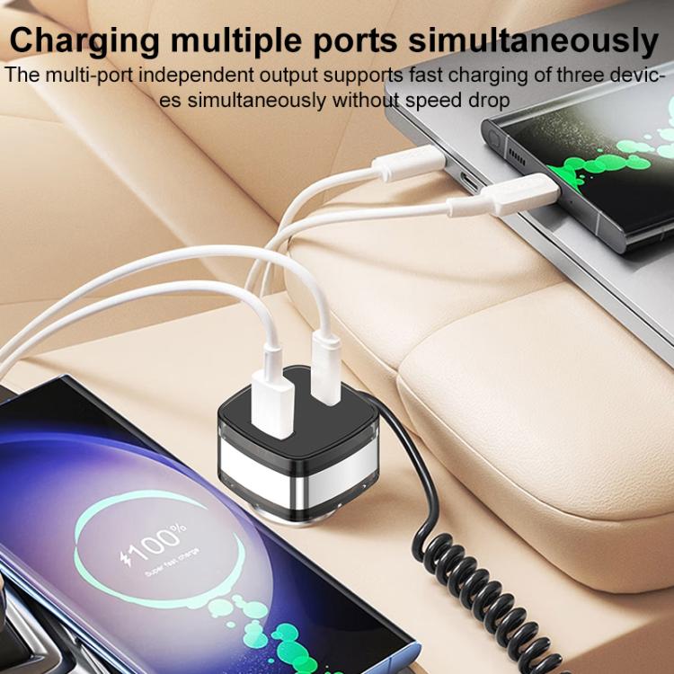 RBS CC21 90W USB-A and USB-C / Type-C Ports Car Charger with 1.2m Retractable Type-C Cable