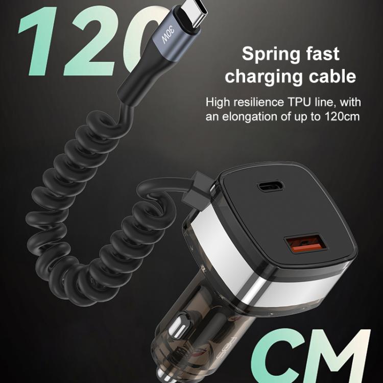 RBS CC21 90W USB-A and USB-C / Type-C Ports Car Charger with 1.2m Retractable Type-C Cable