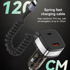 RBS CC21 90W USB-A and USB-C / Type-C Ports Car Charger with 1.2m Retractable Type-C Cable