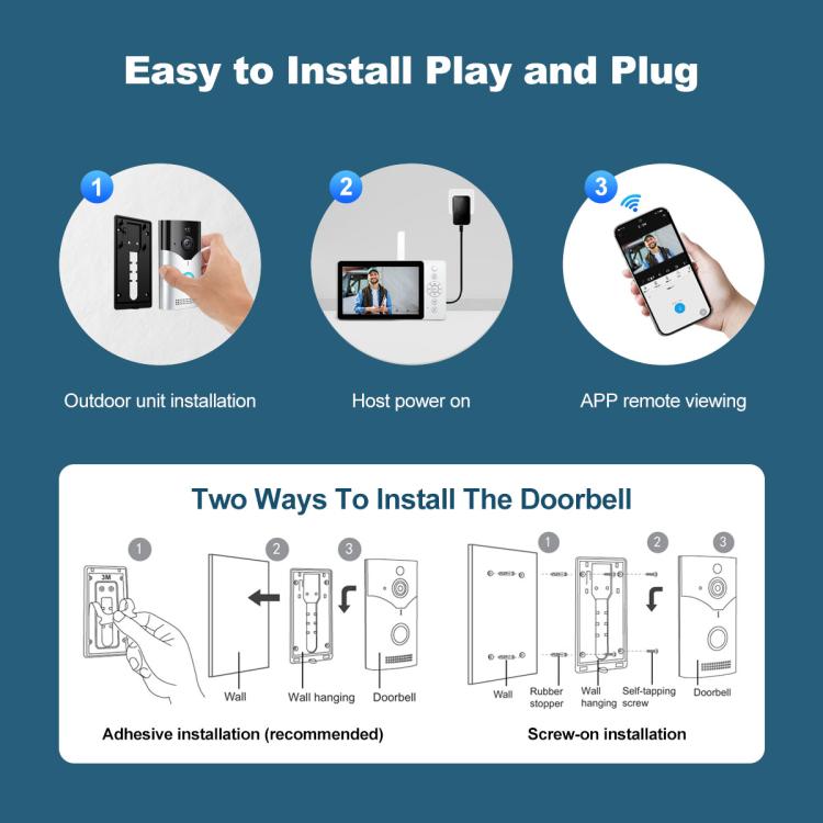 SriHome DH051+DH002+DH005 5 inch HD Screen PIR Visual Doorbell Camera Set