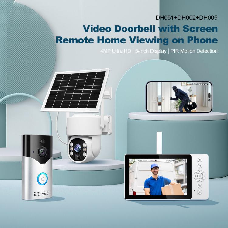 SriHome DH051+DH002+DH005 5 inch HD Screen PIR Visual Doorbell Camera Set