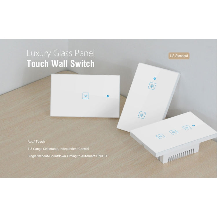 WS-US-02 EWeLink APP & Touch Control 2A 2 Gangs Tempered Glass Panel Smart Wall Switch, AC 90V-250V, US Plug