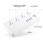 4 x USB Ports + 4 x US Plug Jack WiFi Remote Control Smart Power Socket Works with Alexa & Google Home, AC 110-240V, US Plug