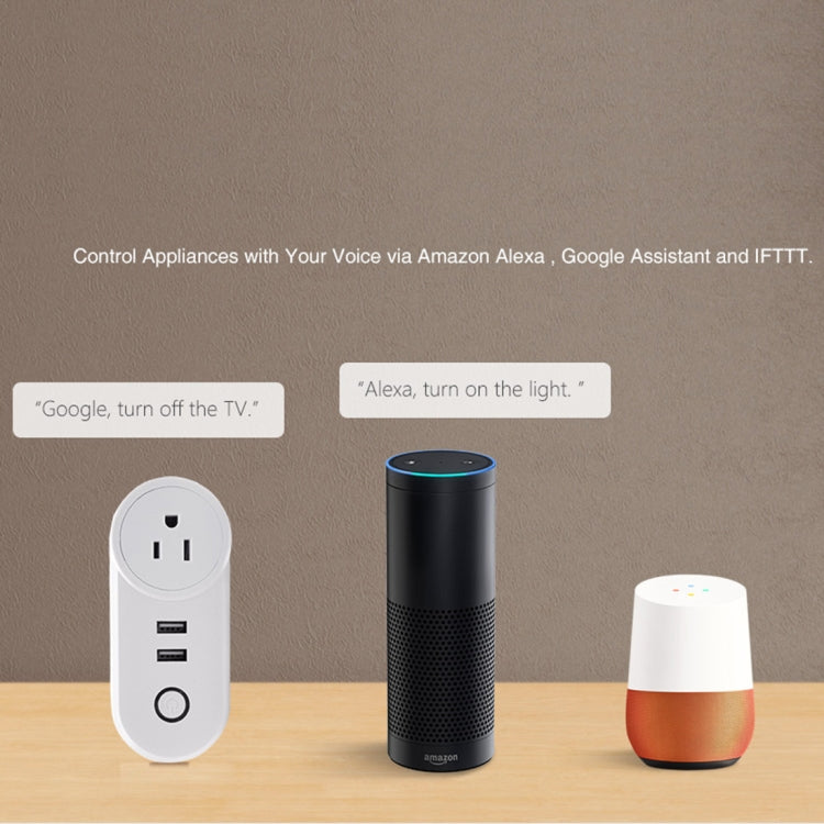 SA-002 2 USB Ports + 1 EU Socket WiFi Smart Power Plug Socket, Compatible with Alexa and Google Home, AC 110V-230V