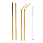 4pcs Reusable Stainless Steel Drinking Straw + Cleaner Brush Set Kit,  215*6mm