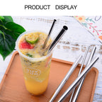 4pcs Reusable Stainless Steel Drinking Straw + Cleaner Brush Set Kit,  215*6mm