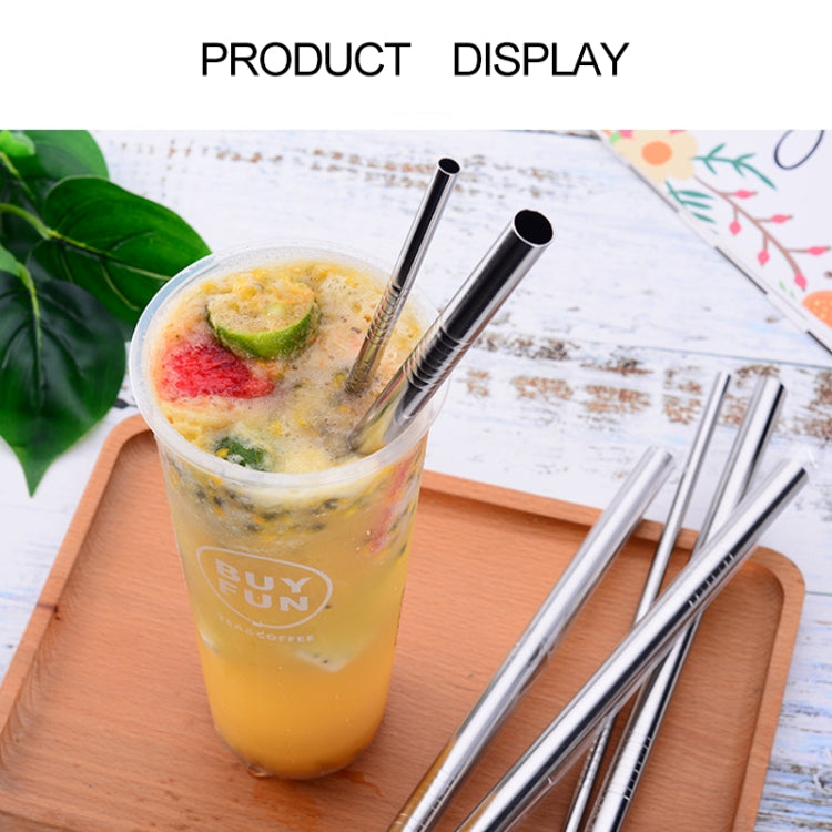 4pcs Reusable Stainless Steel Drinking Straw + Cleaner Brush Set Kit,  215*6mm