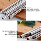 4pcs Reusable Stainless Steel Drinking Straw + Cleaner Brush Set Kit,  215*6mm