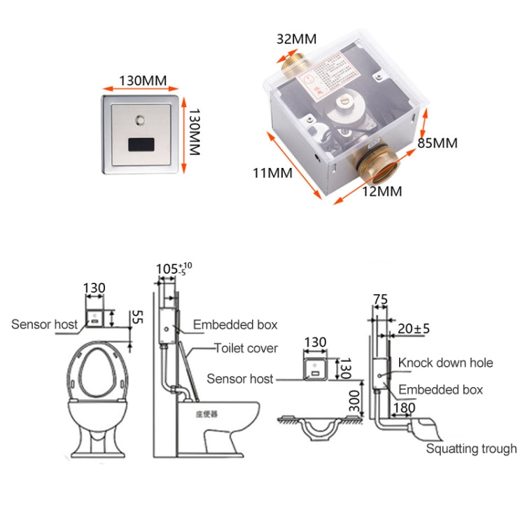 Recessed Wall in Type Flush Valve for Auto-induction Toilet, with Automatic and Manual Function DC