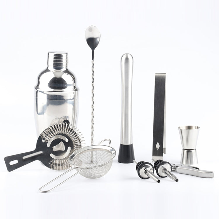 11 in 1 Stainless Steel Cocktail Shaker Tools Set with Wooden Mount, Capacity: 550ml