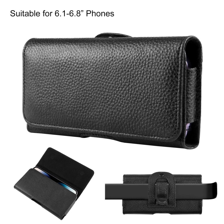 HAWEEL 6.1-6.8 inch Litchi Texture Genuine Leather Phone Belt Clip Horizontal Carrying Pouch