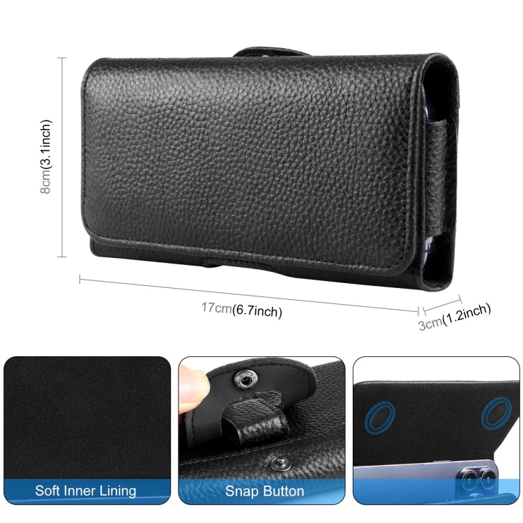 HAWEEL 6.1-6.8 inch Litchi Texture Genuine Leather Phone Belt Clip Horizontal Carrying Pouch