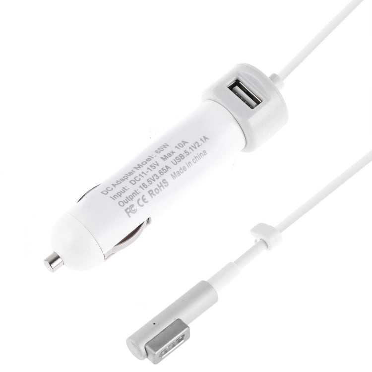 60W 5.1V 2.1A USB Interface Car Charger with 16.5V 3.65A L MagSafe Interface Data Cable