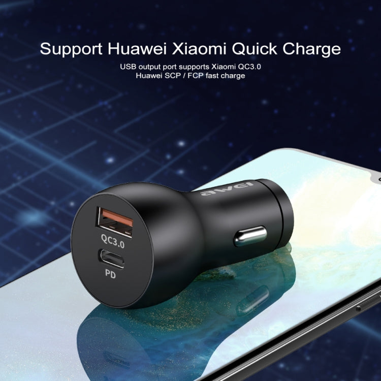 awei C-822 18W PD 8 Pin + 18W QC 3.0 USB Interface Car Charger