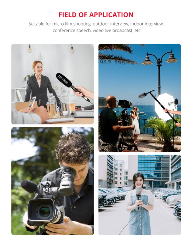 YELANGU YLG9933A MIC07 Professional Interview Condenser Video Shotgun Microphone with 6.5mm Audio Adapter & 3.5mm RXL Audio Cable