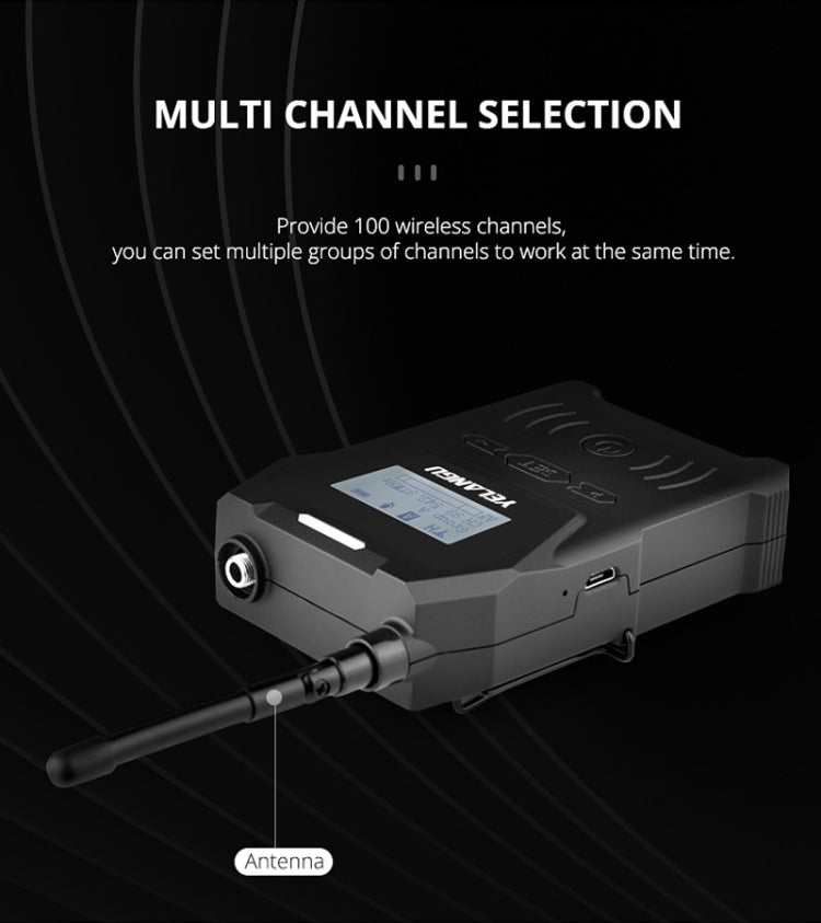 YELANGU YLG9929B MX4 Dual-Channel 100CH UHF Wireless Microphone System with 2 Transmitters and Receiver for DSLR Cameras and Video Cameras