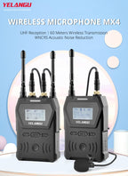 YELANGU YLG9929B MX4 Dual-Channel 100CH UHF Wireless Microphone System with 2 Transmitters and Receiver for DSLR Cameras and Video Cameras