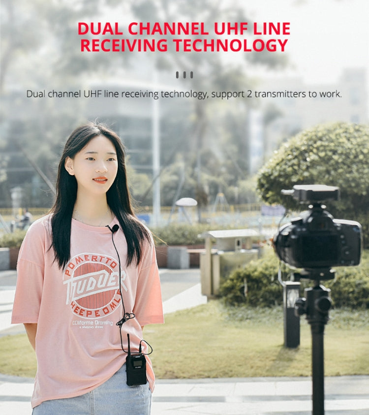 YELANGU YLG9929B MX4 Dual-Channel 100CH UHF Wireless Microphone System with 2 Transmitters and Receiver for DSLR Cameras and Video Cameras