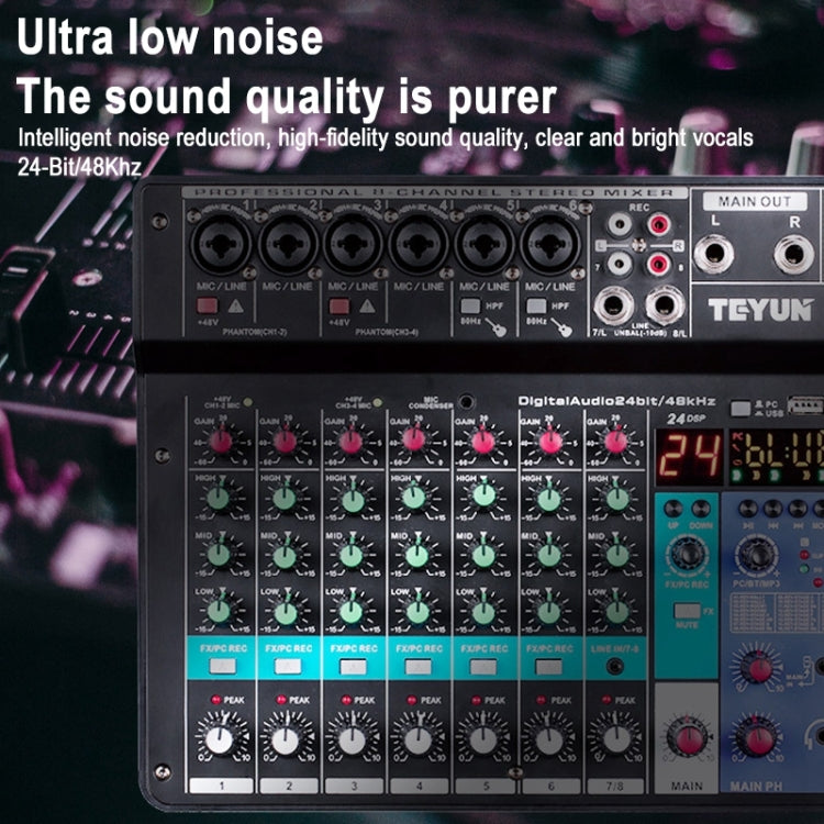 TEYUN NA8 8-channel Small Mixing Console Mobile Phone Sound Card Live Broadcast Computer Recording Console Processor, EU Plug