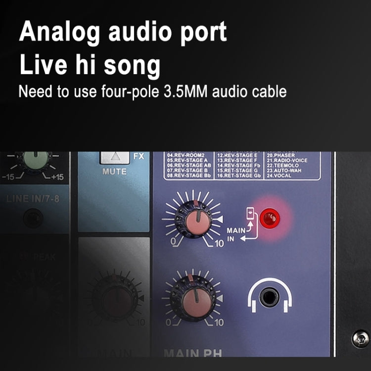 TEYUN NA8 8-channel Small Mixing Console Mobile Phone Sound Card Live Broadcast Computer Recording Console Processor, EU Plug