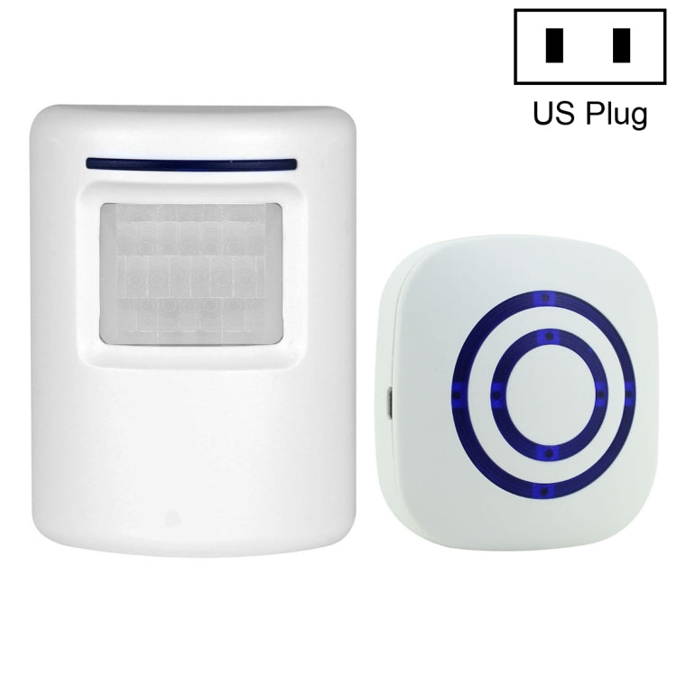FY-0256 2 in 1 PIR Infrared Sensors (Transmitter + Receiver) Wireless Doorbell Alarm Detector for Home / Office / Shop / Factory, EU Plug