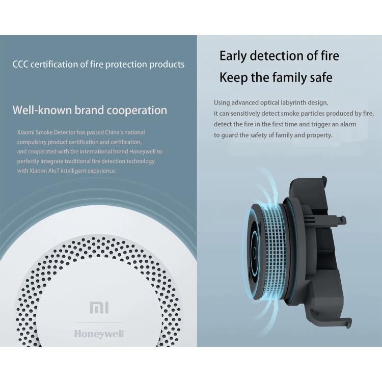 Original Xiaomi Honeywell Smart Fire Alarm Smoke Detector Alarm, Work with Xiaomi Multimode Smart Home Gateway 2 (CA1001) Mihome APP Control