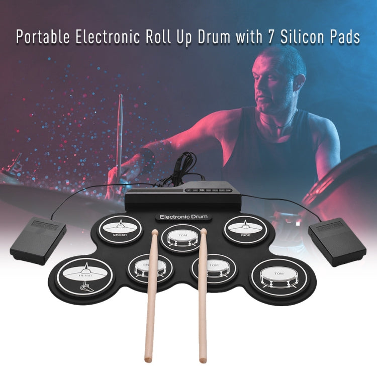 Portable Silicone Hand Roll USB Electronic Drum, Black Icon Version