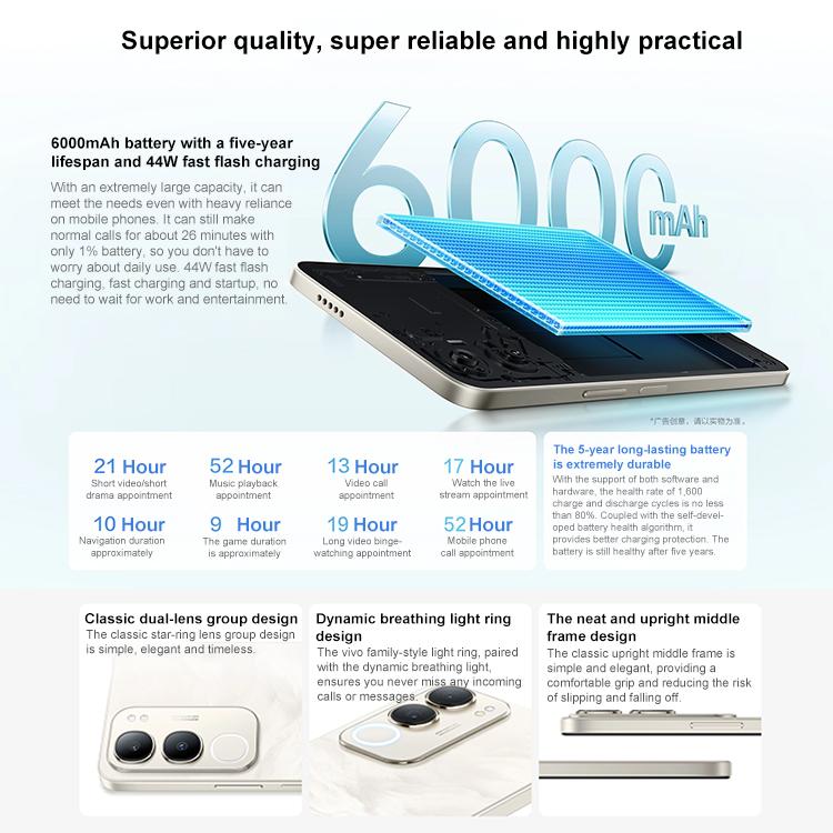 vivo Y50m 5G, 8GB+256GB, Face ID / Side Fingerprint, 6.74 inch Android 15 OriginOS 5 Dimensity 6300 Octa Core, OTG, Network: 5G