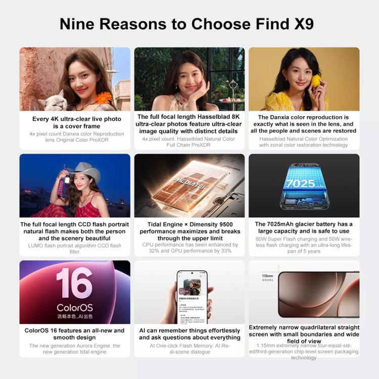 OPPO Find X9 AI Phone, 16GB+512GB, Screen Fingerprint, 6.59 inch ColorOS 16.0 Dimensity 9500 Octa Core, NFC, OTG, Network: 5G