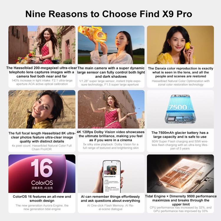 OPPO Find X9 Pro AI Phone, 12GB+512GB, Screen Fingerprint, 6.78 inch ColorOS 16.0 Dimensity 9500 Octa Core, NFC, OTG, Network: 5G